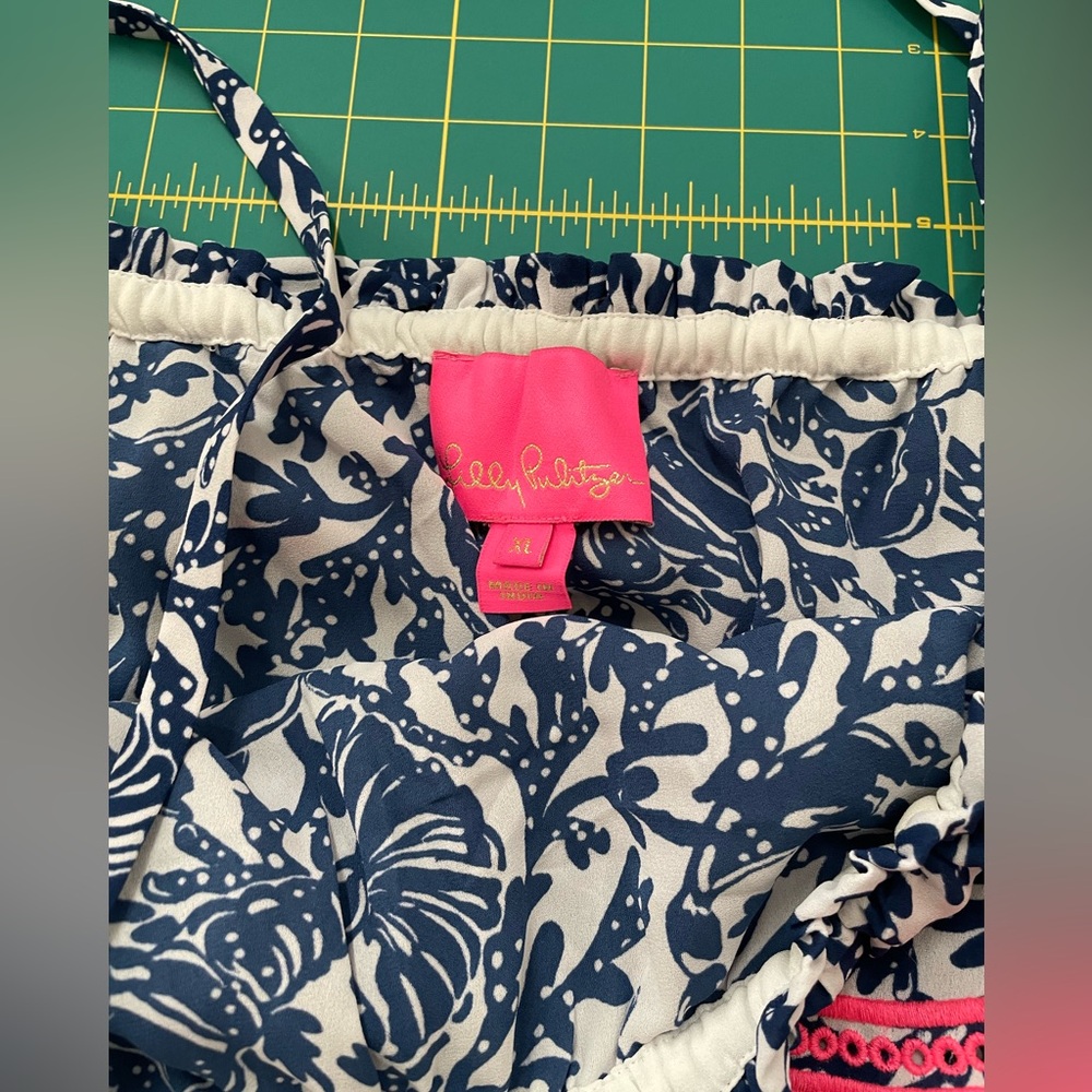Lilly Pulitzer XL Blue Floral Maxi Dress with Pink Scallop Trim - Picture 4 of 7